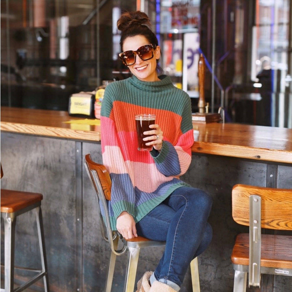 American Eagle Outfitters Striped Colorblock Multicolor Chunky Knit Sweater